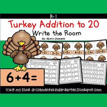 Preview of Thanksgiving | Turkey Addition to 20 | Math Center | Write the Room