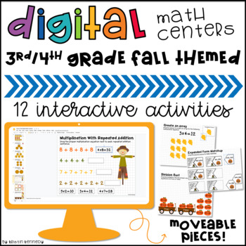 Preview of 3rd & 4th Grade Fall Themed Digital Math Centers Google Slides Activities
