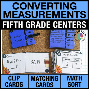 Preview of 5th Grade Math Centers Converting Measurements Task Cards, Games, Test Prep