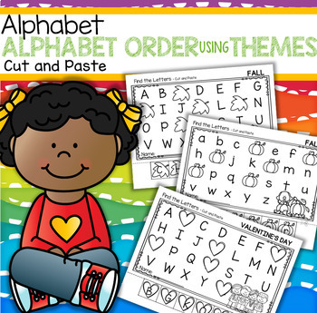 Preview of ALPHABET ORDER Cut and Paste Printables Using 15 Themes for the Year