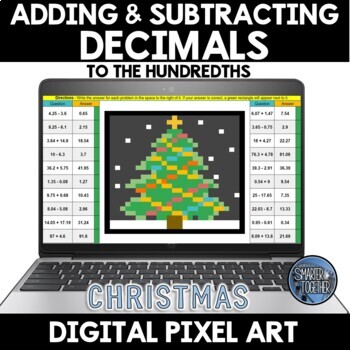 Preview of Adding and Subtracting Decimals Christmas Digital Pixel Art