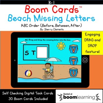 Preview of Summer Boom Cards™ Missing Letters | Beach | ABC Order