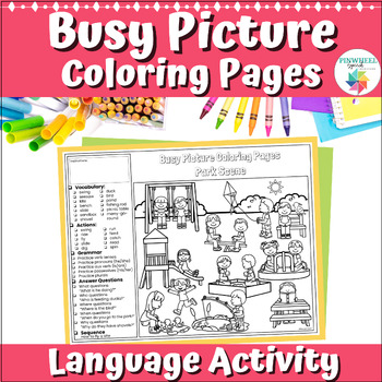Preview of Busy Picture Scene Coloring Pages No Prep Speech Therapy Language Activity