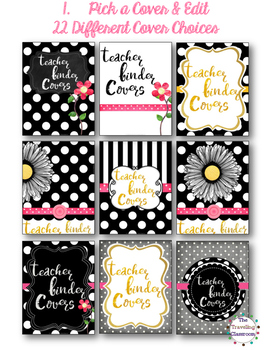 Preview of Editable Black & White Polka Dot Teacher Binder Covers