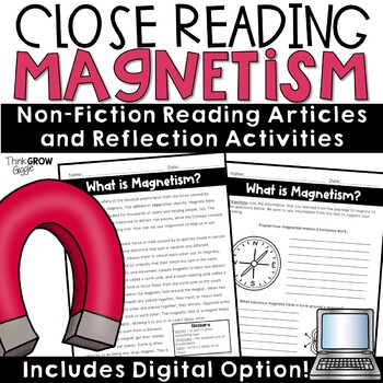 Preview of Magnets Reading Passages Worksheets Activities Magnetism Science Close Read