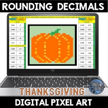 Preview of Rounding Decimals Thanksgiving Digital Pixel Art