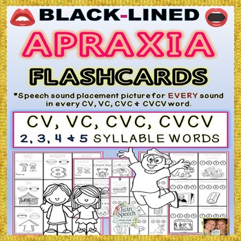 Preview of Black-Lined Apraxia Flashcards: VC, CV, CVC, CVCV, 2 to 5 Syllable Words