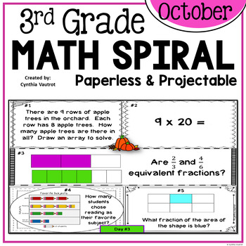 Preview of October 3rd Grade Daily Math Spiral Review No Prep Common Core Math Standards