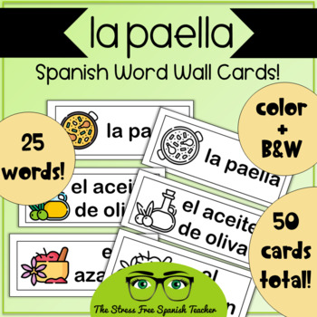 Preview of PAELLA themed Spanish Word Wall Cards vocabulary practice