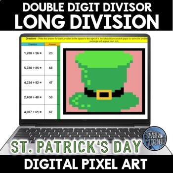 Preview of Long Division Two Digit Divisor St. Patrick's Day Digital Pixel Art