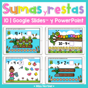 Preview of Sumas y restas a 10 for Google Slides™ | Addition and subtraction to 10 Spanish