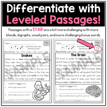 fluency passages for long vowels by 1st grade pandamania tpt