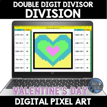 Preview of Valentine's Day Long Division Two Digit Divisor Digital Pixel Art