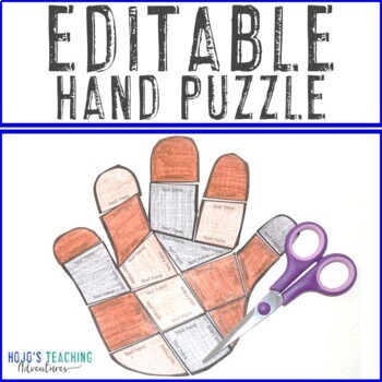 Preview of EDITABLE Hand Puzzle: Use for The Kissing Hand, MLK Jr Day, Hygiene, and MORE!