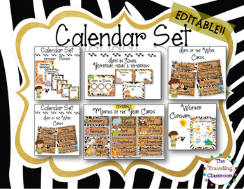 Preview of Editable Calendar Set - Jungle Zoo Safari Theme