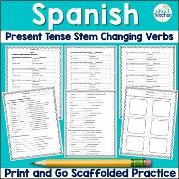 spanish stem changing verbs practice worksheets by island