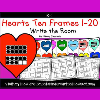 Preview of Valentines Day Ten Frames | Hearts | Math Center | Write the Room