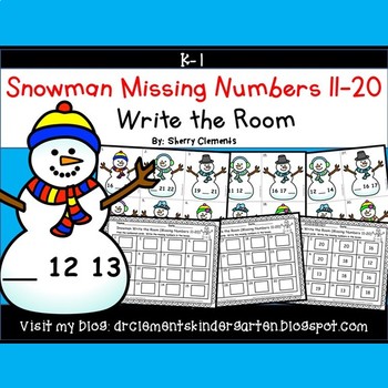 Preview of Winter Missing Numbers to 20 | Snowman | Math Center | Write the Room