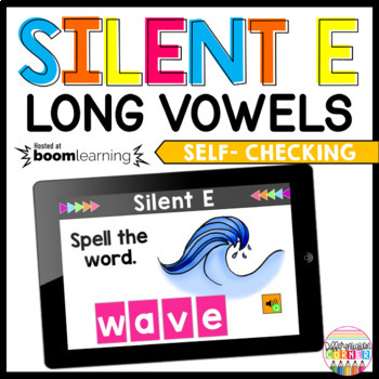 Preview of Silent E Long Vowel Boom Cards & TpT Easel Self Checking Spelling Boom Cards