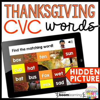 Preview of Thanksgiving CVC Short Vowels CVC Boom Cards Spelling Boom Cards