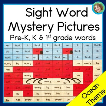 Preview of Ocean Color by Sight Word Mystery Picture Worksheets