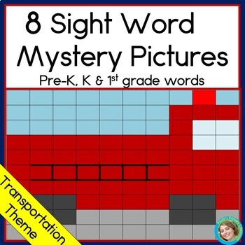 Preview of Transportation Color by Sight Word Mystery Picture Worksheets