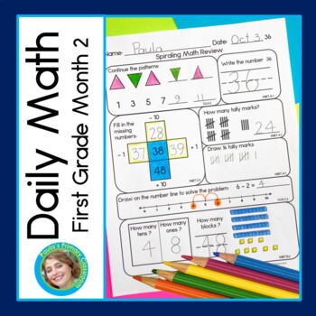 Preview of 1st Grade Daily Math Spiral Review Warm Up Morning Work October & Apples theme