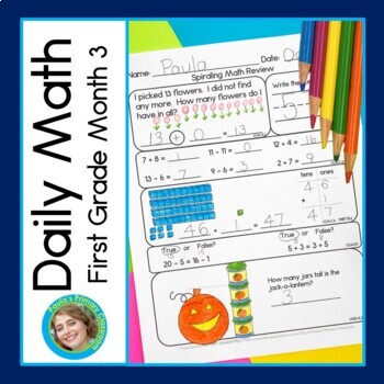 Preview of 1st Grade Daily Math Spiral Review Warm Up Morning Work November Fall Pumpkins