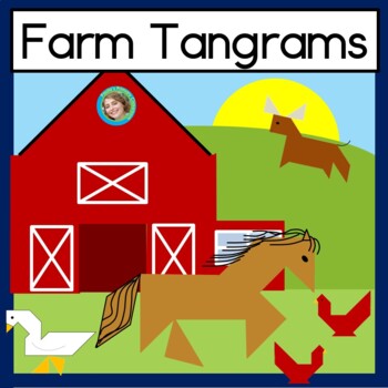 Preview of Farm Animals Printable Tangrams Congruent 2D Shapes Math Center and Worksheets