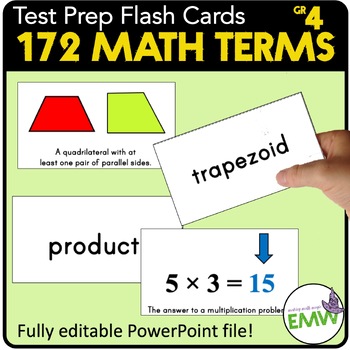 Preview of 4th grade Math Terms Vocabulary Flash Cards Memory Match Test Prep