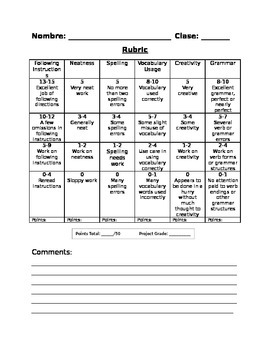 Preview of 50 point project rubric