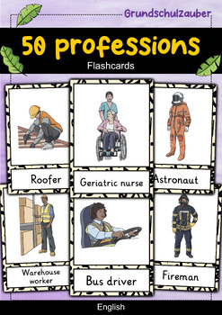 Preview of 50 professions - picture cards for different professions (English)