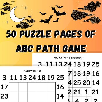 Preview of 50 puzzle pages of abc path game for teens & adults
