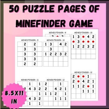 Preview of 50 puzzle pages of minefinder game for teens & adults