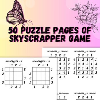 Preview of 50 puzzle pages of skyscrapper game for teen & adults
