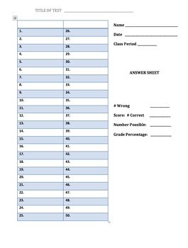 Answer Sheet Template Questions