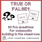 50 true or false question cards - ESL - ELL conversation prompts