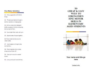 Preview of 50 ways to improve Fine Motor Skills in Elementary Aged Students