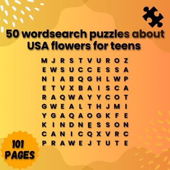 Preview of 50 wordsearch puzzles about USA flowers for teens