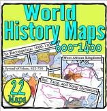 500-1400: Blank World History Maps Package with Answer Key: Students Color