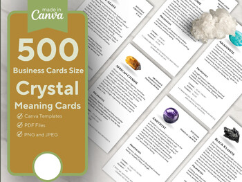 Preview of 500 Crystal Meaning Cards Biz Cards Size Editable CANVA