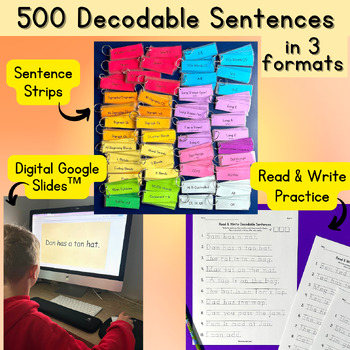 Preview of 500 Decodable Sentences for ALL Phonics Skills + Google Slides™ (OG/SOR)
