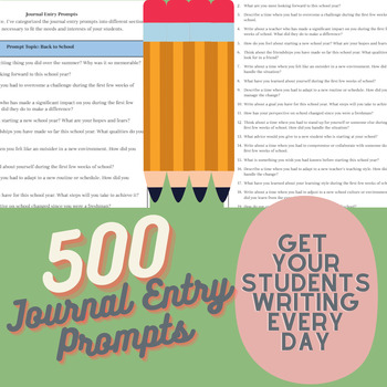 Preview of 500 Journal Prompts - Get Your Students Writing!!