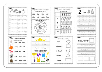 Preview of 500 + Printable Worksheets for kids: Alphabet, Numbers, Colors, Shapes