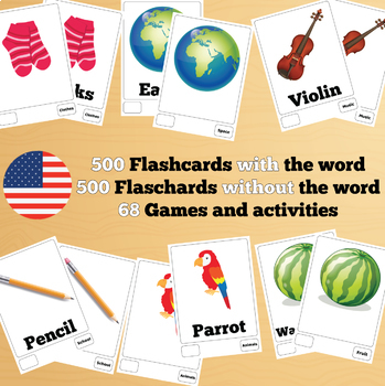 500 X 2 English Flashcards Set 2 (1000 flash cards with words and no words)