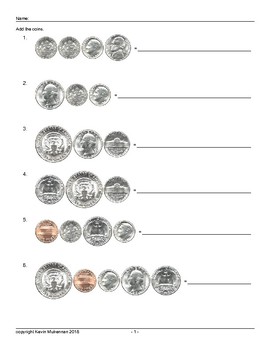 Preview of 50000 Questions American U.S.A. Coins Adding Up Worksheets