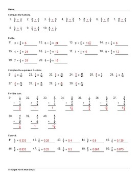 Preview of 500000 Questions on Fractions Math Compare Simplify