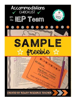 Preview of 504/IEP Accommodations Checklist SAMPLE FREEBIE