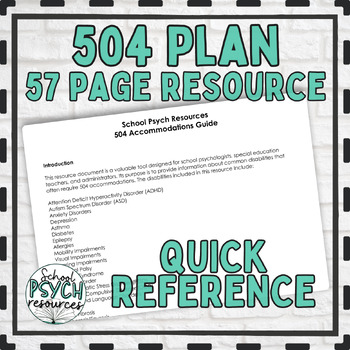 Preview of 504 Plan Accommodation Guide Cheat Sheet School Psychology Special Ed