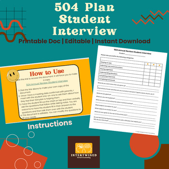 Preview of 504 Plan Annual Review | Student Interview